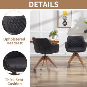 เก้าอี้หนังนิ่มสีดำทันสมัยสำหรับสำนักงานพร้อมขาไม้โอ๊คสำหรับพื้นที่ขนาดเล็ก-ชุดละ2ชิ้น - Product Image 3