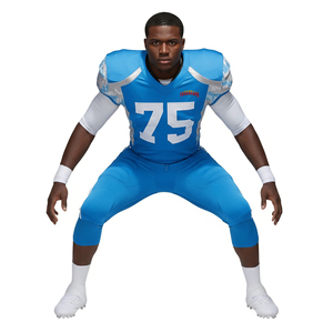 Maillot de football américain personnalisé pour homme, bleu, sans manches, avec numéro 75, impression par sublimation, design ajusté et anti-humidité - Product Image 6