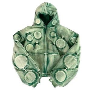 KIVOTECH Sudadera con capucha unisex con cremallera, efecto desgastado, lavado ácido, personalizable, diseño personalizado, abrigo para hombre, sudadera - Product Image 6