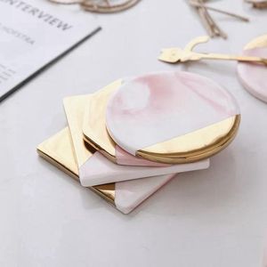 Nordic <b>Pink</b> Marble Resin <b>Coasters</b> Gold Plated Inlaid Cup <b>Coaster</b> Set Heat Resistant Drink <b>Coasters</b> for Home Bar and Restaurant - Product Image 1