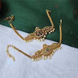 Geometric Pearl and Diamond Gold-Plated <b>Bangles</b> for Bride - Product Image 1