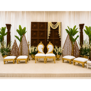 ชุดเก้าอี้ไม้แกะสลักแบบดั้งเดิม Shubh-Lagna รุ่นล่าสุด ตกแต่งสีทองสไตล์ราชวัสดา สำหรับงานแต่งงาน ชุดเก้าอี้ตกแต่งวิธีมณฑป - Product Image 5