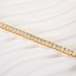 Bracelet tennis en moissanite 925, coupe radiant, pierre blanche simple et romantique, pour femme, certifié IGI, clarté VVS, plaqué or, 160 mm - Product Image 3