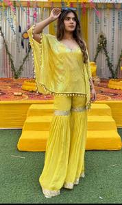 Womens Premium Faux Georgette <b>Kaftan</b> Sharara Set Heavy 3MM <b>Sequin</b> Embroidery with Designer Choli Wrinkle-Free Quick-Dry - Product Image 2