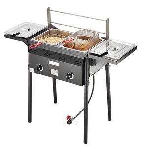 Friteuse professionnelle à gaz propane pour extérieur, double brûleur, 16 litres, en acier inoxydable, avec paniers amovibles et couvercles pour la cuisson en extérieur - Product Image 6