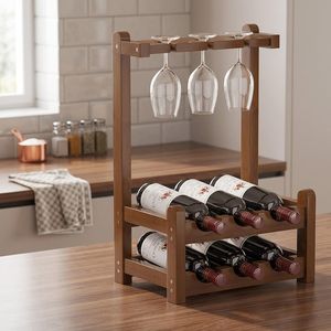 Cesta de Madera para Botellas de Vino y Cerveza con Soporte para Copas, Portátil y Ligera, para Fiestas al Aire Libre y Picnics - Product Image 4