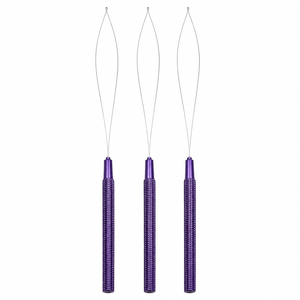 Factory Manufacturer Purple Anodized Metallic Textured Grip Wire Loop <b>Threader</b> Micro Ring Hair Extension <b>Needle</b> Tool Set - Product Image 1