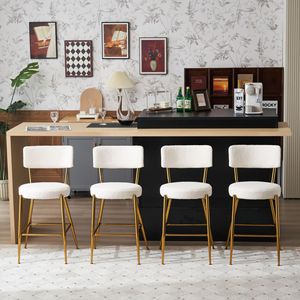 Juego de 2 Taburetes de Bar de tela de peluche modernos y cómodos con estilo, beige con base de metal para cocina, comedor, sala de estar, asientos en Isla - Product Image 5