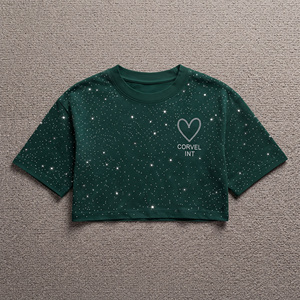 T-shirt décontracté court et oversize avec strass Y2K, épaules tombantes, pour femme, personnalisable avec logo, en coton épais 100% - Product Image 3