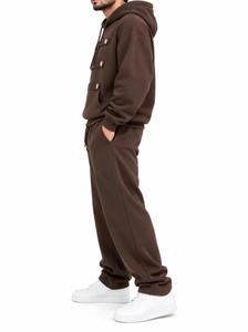 Ensemble de survêtement marron oversize à capuche imprimé, style streetwear, en molleton tricoté, pour l'hiver, service OEM - Product Image 3
