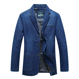 Chaqueta vaquera para hombre, estilo casual, corte ajustado, abotonadura sencilla, algodón, azul, cuello vuelto, manga regular, estilo invierno, a la moda - Product Image 6