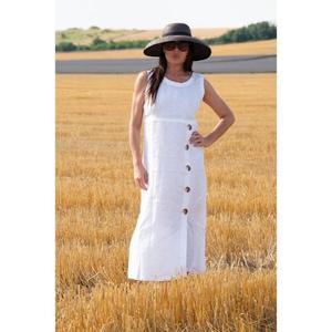 Vestido Largo sin Mangas de Algodón Blanco para Mujer, con Botones al Frente, Casual, Veraniego, Natural, Ecológico y Lavable - Product Image 1