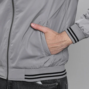 Blouson bomber pour homme, couleur unie, fermeture éclair, vêtement décontracté pour l'automne, coupe-vent, matière polyester, col rabattable - Product Image 2