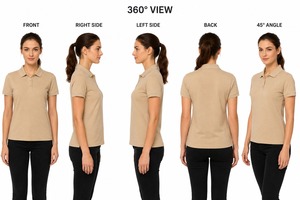 เสื้อโปโลสีเบจสำหรับผู้หญิง ผ้าฝ้าย 100% ผ้าปิเก้ถัก แขนสั้น สีพื้น สวมใส่สบาย ระบายอากาศได้ดี ทรงปกติ - Product Image 2