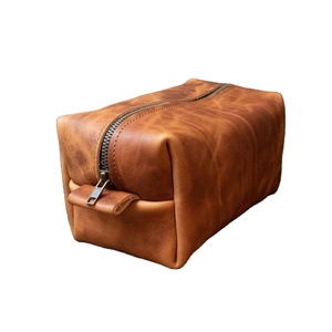 Neceser de cuero genuino Vintage hecho a mano de cuero real, kit Dopp organizador cosmético afeitado bolsa de viaje - Product Image 1