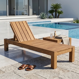 Chaise longue moderne en bois massif, élégante et inclinable, pour l'extérieur, en teck, pour un aménagement luxueux au bord de la piscine d'un complexe hôtelier, design artistique. - Product Image 3