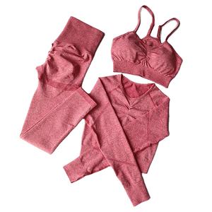 Gran oferta, conjunto de mallas de Yoga sin costuras para mujer, pantalones de entrenamiento físico, Sujetador deportivo, ropa atlética, conjunto de Yoga para gimnasio con fruncido en el trasero acanalado - Product Image 1