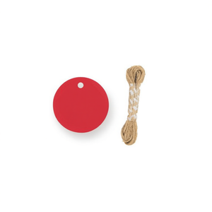 Etichette pendenti Ilan rotonde rosse da 5 cm con cordino per etichettatura di abbigliamento, 12 pezzi - Product Image 1