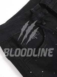 กางเกงยีนส์ขาตรงทรงสลิมฟิตสีดำสำหรับผู้ชาย BLOODLINE พร้อมงานปักเลื่อมรูปดาว ผ้าฝ้ายเดนิม สไตล์สตรีทแวร์สำหรับฤดูใบไม้ร่วง - Product Image 6