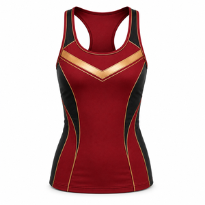 MEGAMAPLE Racerback Crew Neck High Waist <b>Crop</b> <b>Top</b> Yoga Tank <b>Top</b> <b>Red</b> Black Gold Contrast Binding Quick Dry Seamless Polyester - Product Image 1