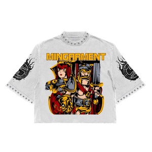 เสื้อยืดโอเวอร์ไซส์ทรงบ็อกซี่ พิมพ์ลายดิจิทัล ตกแต่งด้วยคริสตัล ผ้าฝ้าย 100% ทรงครอปไหล่ตก สไตล์สตรีทแวร์ สำหรับผู้ชาย - Product Image 1