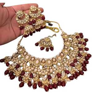 <b>Indian</b> Royal Brass Zircon Rhodium Plated Bridal Set Women Engagement Wedding Party Ethnic Style Flower Design Traditional - Product Image 1