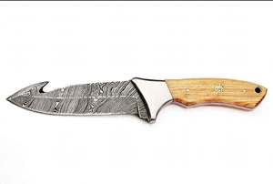 Cuchillo utilitario de acero de Damasco hecho a mano con mango de madera y guardacuchillo de acero inoxidable, herramienta para procesamiento en campo - Product Image 6