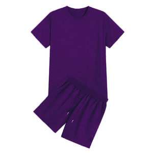 Conjunto de Camiseta y Pantalones Cortos Casuales de Verano para Hombre, Color Naranja, Cuello Redondo, Tejido de Punto, Color Sólido, 100% Algodón, Talla Grande, Holgado y Cómodo - Product Image 6