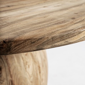 Rustic Modern <b>Wooden</b> <b>Dining</b> <b>Table</b> with <b>Round</b> Top and <b>Solid</b> Teak Base for Contemporary Home Interior - Product Image 3