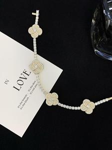Clover Hip Hop Unisex <b>Bracelet</b> Fully Iced Moissanite Claw Setting Chain Link 18K <b>Solid</b> <b>Gold</b> Gift Jewelry - Product Image 2