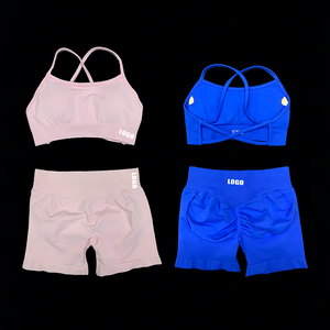 Women 2 Piece Backless Sports Bra and Scrunch Bum Shorts Yoga Set with High Waist 360g Heavyweight Seamless Gym Fitness Workout - Product Image 5