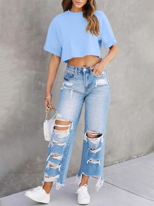 T-shirts pour femmes en tissu jersey, coupe ajustée, manches courtes, couleurs unies, personnalisables OEM, haute qualité, pour le printemps et l'été - Product Image 4