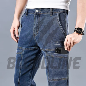 Jeans Cargo de Mezclilla para Hombre BLOODLINE, Corte Slim, Cintura Media, Estilo Utilitario, Lavado a la Piedra, Algodón, para Otoño - Product Image 6