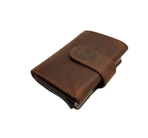 Genuine Leather RFID Blocking Metal Pop up Push Button <b>Credit</b> <b>Card</b> Holder <b>Wallet</b> Crazy Horse Cow Hide Purse Man Custom Wholesale - Product Image 1