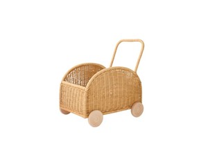 Handmade Natural Rattan Wicker Kids Push Cart <b>Toy</b> Storage <b>Trolley</b> with Wooden Wheels for Children Pretend Play and Nursery - Product Image 2