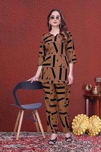 Ensemble coordonné pour femmes Kiran Nexus, tissu microfibre écologique, col rond, imprimé marron, haute qualité, grandes tailles, vente en gros, du S au 6XL - Product Image 3