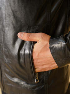 Custom High Quality Men's Genuine Leather <b>Jacket</b> Slim Fit Biker Motorcycle Bomber <b>Jacket</b> Black <b>Sheepskin</b> Leather Outerwear - Product Image 5