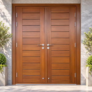 Puerta de Entrada Abatible de Madera Sólida GA-46L en Nogal, Caoba y Palo de Rosa con Diseño Moderno de Doble Ranura para Apartamentos y Villas - Product Image 1