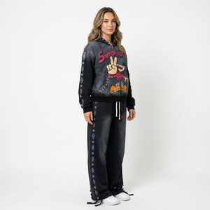 Simplistic Women's Hooded Tracksuit Full Length Zipper Front Character Print Streetwear Loose Fit Autumn Wear Made in Bangladesh - Product Image 3