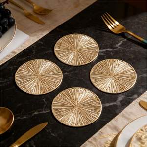 Ensemble de 6 sous-verres en laiton massif de qualité supérieure, finition martelée, robustes, en métal, vente en gros, sous-verres dorés pour restaurant - Product Image 2