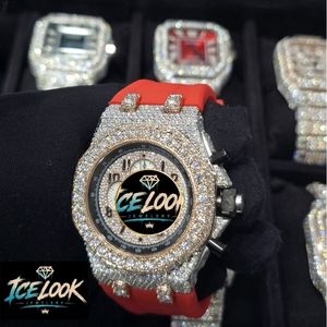 นาฬิกา ICELOOK หรูหราประดับเพชร ขนาด 45 มม. ระบบอนาล็อก โครโนกราฟ ควอตซ์ คริสตัลแซฟไฟร์ สายสแตนเลสประดับมอสซาไนต์ ดีไซน์สปอร์ต สีแดง - Product Image 2