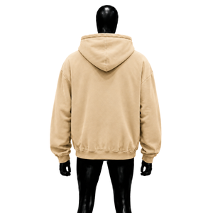 เสื้อฮู้ดดี้สีเบจปักลายสไตล์วินเทจทรงโอเวอร์ไซส์ ผ้าฝ้ายเฟรนช์เทอร์รี่สีแทน ดีไซน์กระเป๋าเสื้อ สไตล์สตรีทแวร์ลำลองสำหรับฤดูหนาว แต่งดีเทลขาดๆ - Product Image 2