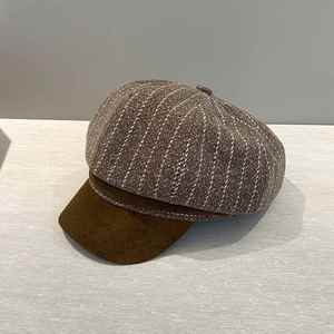 Striped Wool Newsboy Cap Unisex Autumn Spring Casual Hat 56-58CM Adult <b>Beret</b> Style - Product Image 6
