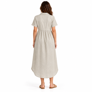 Women Fashion Casual Short Sleeve Collared Long <b>Maxi</b> <b>Dress</b> Loose Fit Summer <b>Dress</b> <b>with</b> Side <b>Pockets</b> - Product Image 6