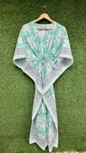 Robe Kaftan en Coton Imprimé Floral pour Femme, Tunique Bohème, Cache-maillot de Plage, Tenue de Vacances d'Été, Style Indien - Product Image 3
