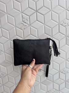 Fashionable Real Cowhide Leather Wristlet Clutch <b>Purse</b> Pouch Wallet Black Colour <b>Small</b> Pouch Stylish Western Patches Wallets - Product Image 3