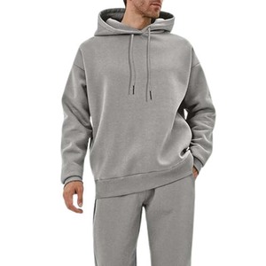 Survêtement gris à capuche pour homme, coupe décontractée, couleur unie, avec poches latérales, idéal pour l'automne, 100 % coton, poids moyen - Product Image 2