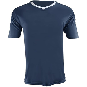 Maillot de football bleu marine à manches courtes pour homme, col rond, en polyester anti-humidité, vêtement d'entraînement toutes saisons, coupe classique - Product Image 3