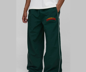 <b>Men's</b> Dark Green Embroidered Sweatpants With Side Stripe Elastic Waist Casual Pants - Product Image 1