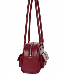 Sac à bandoulière rétro pour femme en cuir véritable rouge cerise, motif bonbon, résistant à l'eau, fermeture éclair, deux poches avant - Product Image 2